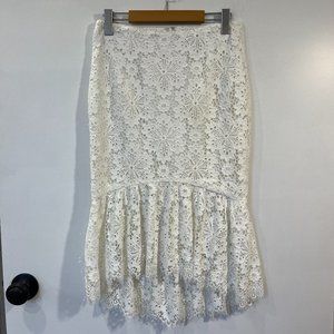 Intermix White Embroidered Eyelet Lace Mermaid Skirt Midi Size Small